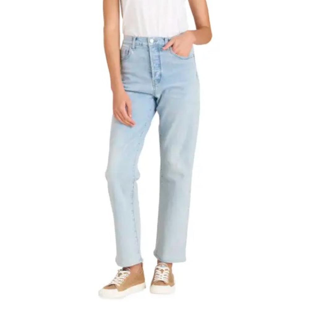 Veronica Beard Blake Classic Straight High Rise Button Fly Light Wash Jeans